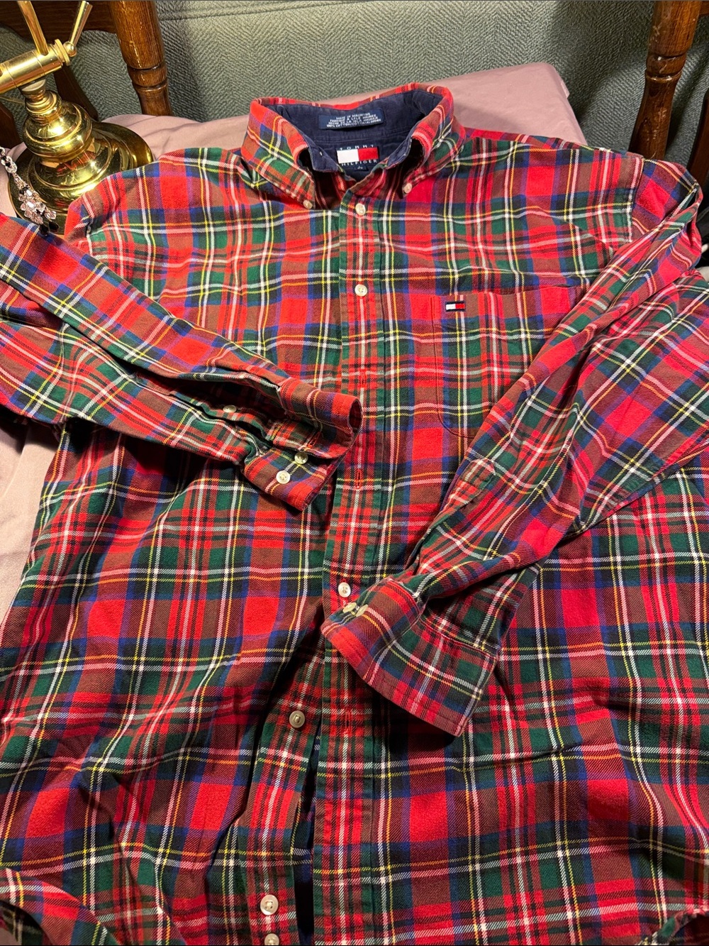 Tommy Hilfiger Red and Green Plaid Button-Down Shirt